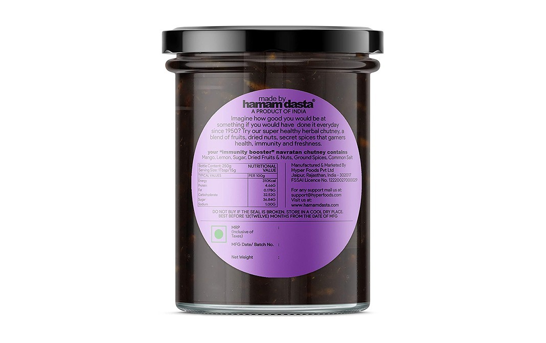 Hamam Dasta Fruit Chutney Immunity Booster   Glass Jar  400 grams